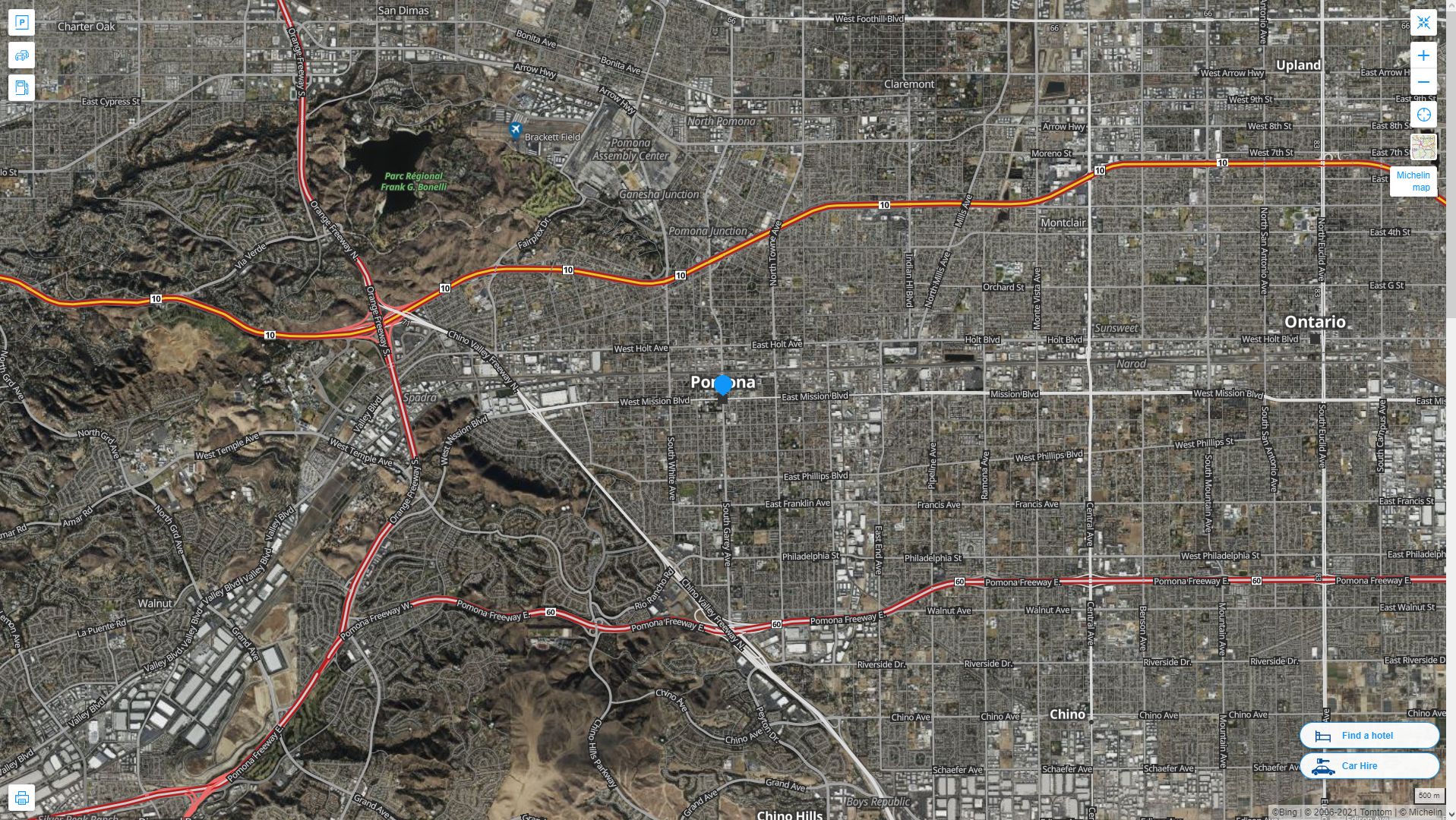 Pomona California Highway and Road Map with Satellite View